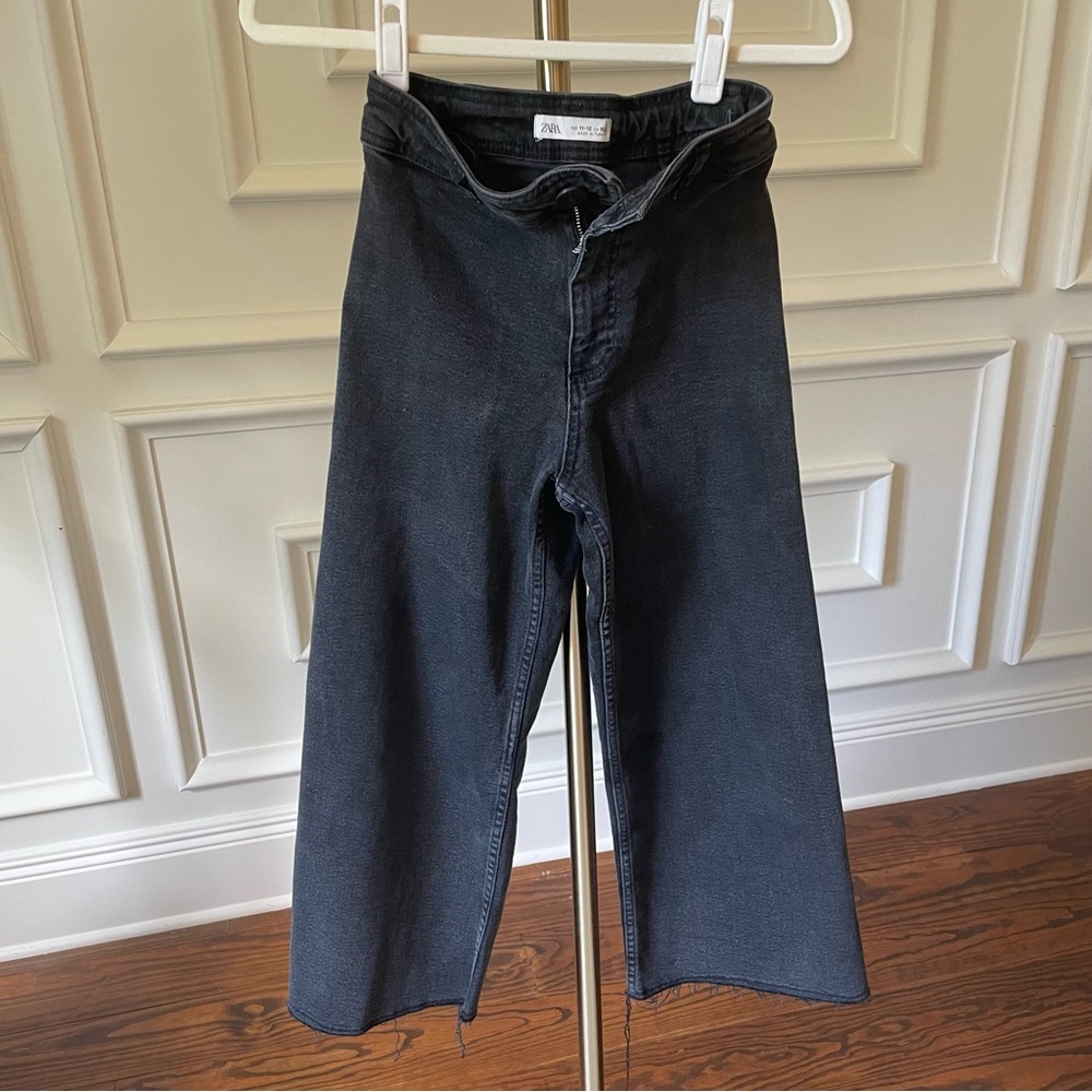 Girls Zara Jeans 11-12 Black charcoal Wide Leg school camp